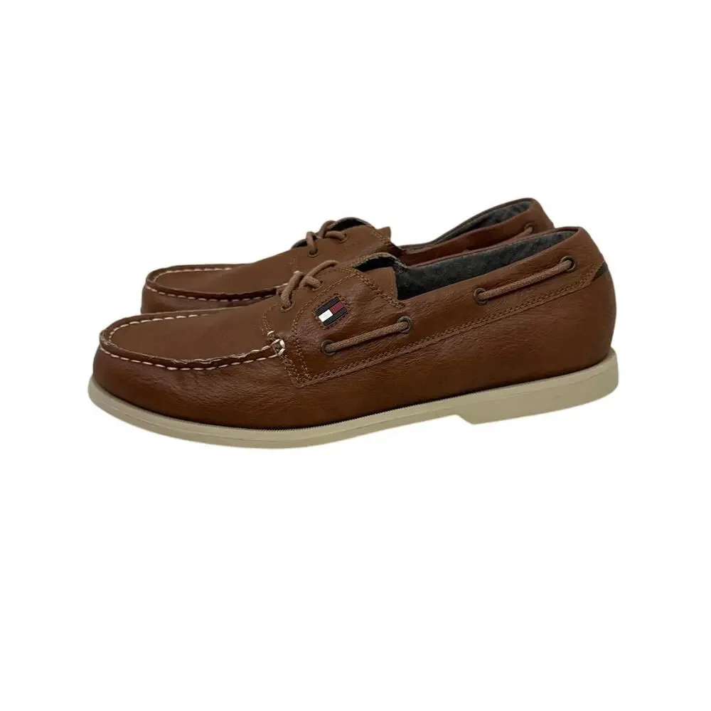 Tommy Hilfiger Shoes Brown Leather Slip On Boat Loafers Size Men's 10.5